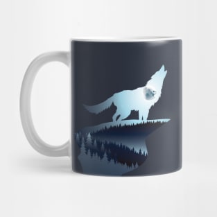 Wolf Howling in the Night Dark Forest Mug